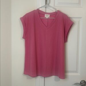 Andree By Unit Pink V-Neck Waffle Tee - Size L